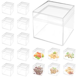KLYNGTSK 24Pack Square Cube Display Case Transparent Plastic Square Cube Mini Clear Square Containers Plastic Square Cube Containers with Lid Small Acrylic Display Box for Candy Party Favor Bead(5cm)