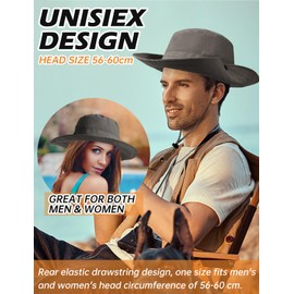 Tuopuda Sun Hat Men Women Fishing Hat with Wide Brim Bucket Hat UV Protection Boonie Hat Waterproof Safari Hat Leisure Hat for Hiking Camping Travel Fishing 56-60 cm, gray