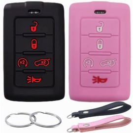 REPROTECTING Silicone Rubber Key Fob Cover Compatible with 2021-2025 Jeep Grand Cherokee L Grand Wagoneer L Wagoneer Grand Cherokee L (Black Pink, 5 Buttons)