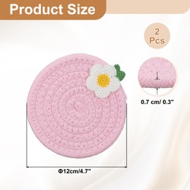 sourcing map 2Pcs Round Braided Placemats, 4.7" Woven Placemats Kitchen Table Place Mats with Flower for Farmhouse Decor, Kitchen Countertops, Table, Home Decor (Pink)