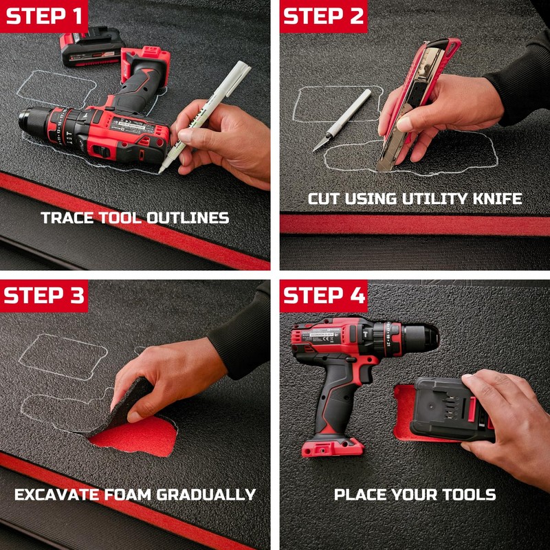 Tool Box Foam 4Pack 2pc 16x12x2in & 2pc 16x12x1in, Foam