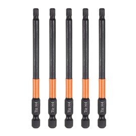 HARFINGTON 5pcs H4 Hex Head Drill Bit Wrench 4mm Metric Flat Tip 1/4" Hex Shank 100mm (4") Long Magnetic Black Phosphate Hexagonal Screw Driver Socket Industrial Screwdriver Power Bits