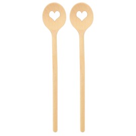 teemando® 2 X Brand Wooden Cooking Spoons with Heart 30cm Round Cooking Spoon for Cooking and Baking