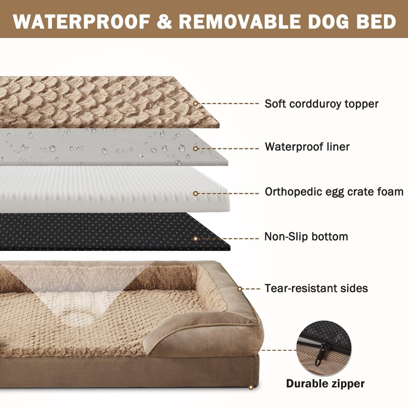 INVENHO Orthopedic Large Dog Bed, Washable Waterproof, Egg-Crate Foam Dog