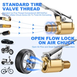 Suaika Brass Tire Inflation Hose Adapter, Locking Tire Air Chuck, Threaded Twist Connection Converts to Locking, No Leak Air Compressor Pump Clamps On Tire Chuck with Tire Valve Tire Nozzle 2pcs