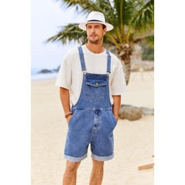 Karlywindow Mens Denim Bib Overall Shorts Loose Fit Summer Walk Shorts Above Knee Length Shortalls Jumpsuit Rompers
