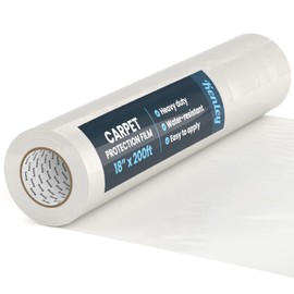 Kenley Carpet Protection Film - Self Adhesive Plastic Carpet Protector Film - Heavy Duty Shield Covering for Stairs Floor Runner Surface - Puncture & Water Resistant Sticky Protection Roll (18"x 200')