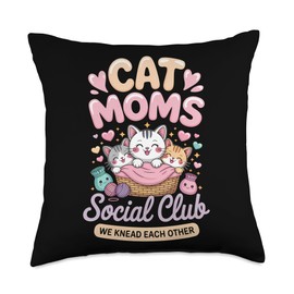 Cat Moms Social Club Kawaii Cat Mom Funny Kitty Owner Throw Pillow
