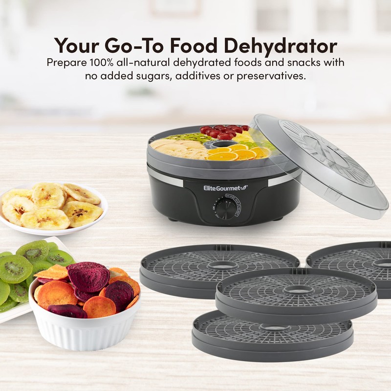 Elite Gourmet EFD319DKG Food Dehydrator, 5 BPA-Free 11.4" Trays Adjustable