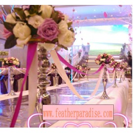 FeatherParadise Wedding Flower Ball Feather Ball Stand Candle Holder Centerpiece Silver 13 inch