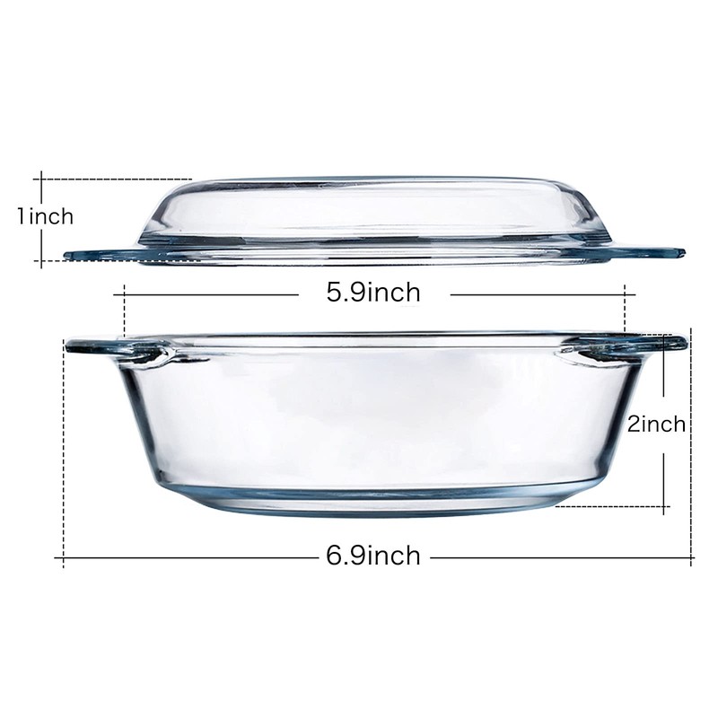 Small Casserole Dish with Lid, 0.65L 15cm, Individual Glass Casserole