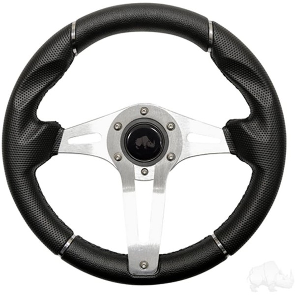 RHOX Challenger Golf Cart Steering Wheel - Black Grip/Brushed Aluminum Spokes