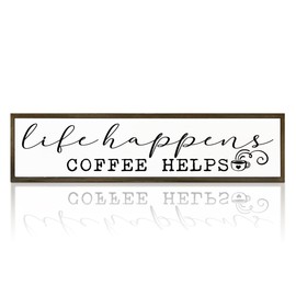 Coffee Wooden Box Sign, Country Farmhouse Decor for Home Kitchen, Coffee Station Wall Decors, Desktop Decor, Coffees Addict Gift, Life Happens Coffee Helps Sign, 17.8x4x1.2 inches