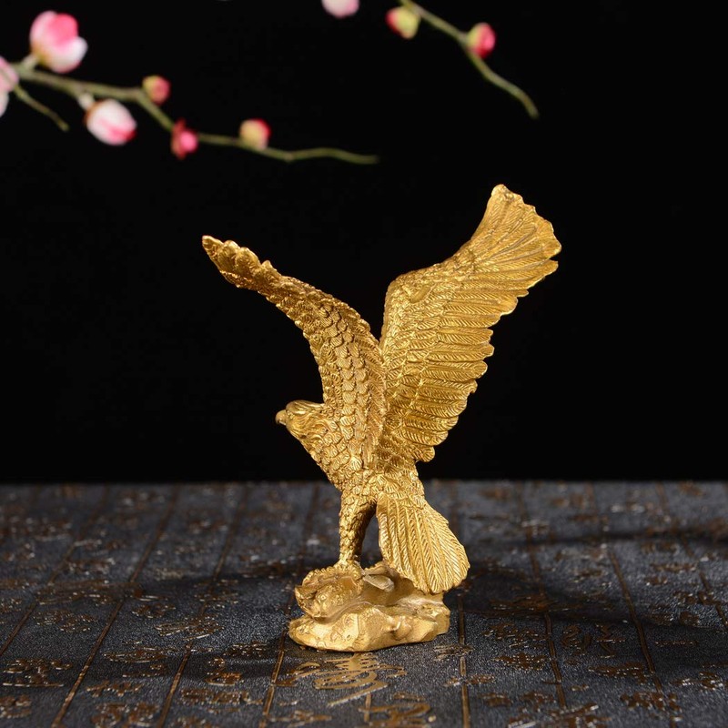 Golden Brass Fengshui Handmade Fortune Eagle Statue Hawk figurine Home