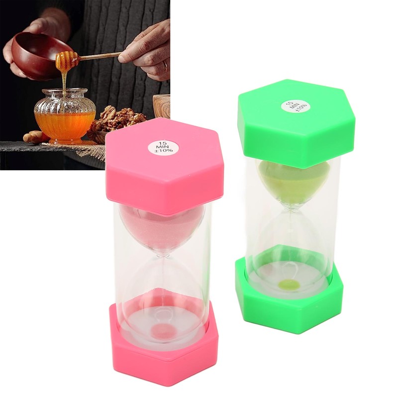 2pcs Hexagonal Hourglass 15 Minutes Learning Sand Timer Portable Plastic