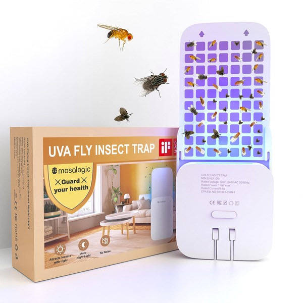 Mosalogic Fly Trap Indoor Flying Insect Traps Plug-in for Fruit Flies and House Fly Insect Catcher - Gnat Killer Trapper - 400 Sq Ft Protection Area