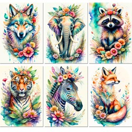 ijbnhd 6 Pack Animals Diamond Painting Kits for Adults Beginners, Animals-Flowers Diamond Art Kits DIY Full Drill Round Paint with Diamonds Gem Art for Home Wall Decor 10 x 14 in