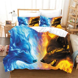 CXYXHW Wolf 3D Animal Series Print Bedding Set with Zip, Wolf Motif, Three-Piece Duvet Cover Set Microfibre (B, 135 x 200 cm)