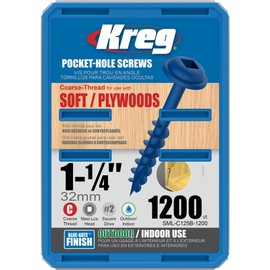 KREG SML-C125B-1200 Blue-Kote, Weather-Resistant Pocket Screws, 1-1/4" #8 Coarse-Thread, Washer-Head (1200 Count)