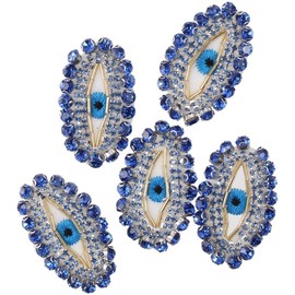 YYlingx 5PCS Blue Rhinestone Patches, Handmade Beaded Rhinestones Evil Eye Patch for Clothes, Backpacks, T-Shirt, Craft Making