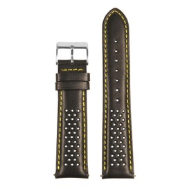 StrapsCo Perforated Leather Rally Quick Release Watch Band Strap - Black & Yellow - 20mm