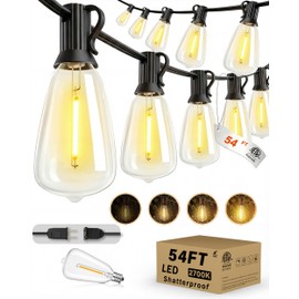 Pesken Outdoor String Lights, 54FT(15+1) ST38 Patio Lights Waterproof IP65