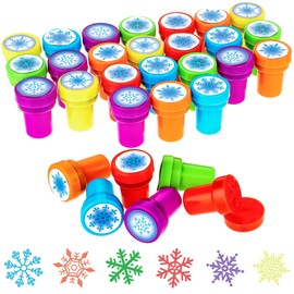 36 Pieces Winter Snowflake Stamps Plastic Colored Stamps Assorted Snowflake Stampers for Card Making Christmas Party Favors, 6 Styles (Colorful)