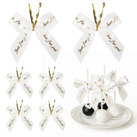 AIMDUI 3.5" White Satin Bow with Gold “Just for You” Print Premade Bows with Twist Ties Small Gift Bows for Wedding Favors, Bridal Shower, Gift Boxes, Treat Bags & Party Decorations, 50 PCs