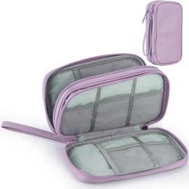 Teskyer Cable Organiser Bag, Portable Double Layer Travel Tech Pouch, Electronics Accessories Organiser Bag for Travel Essentials, Purple