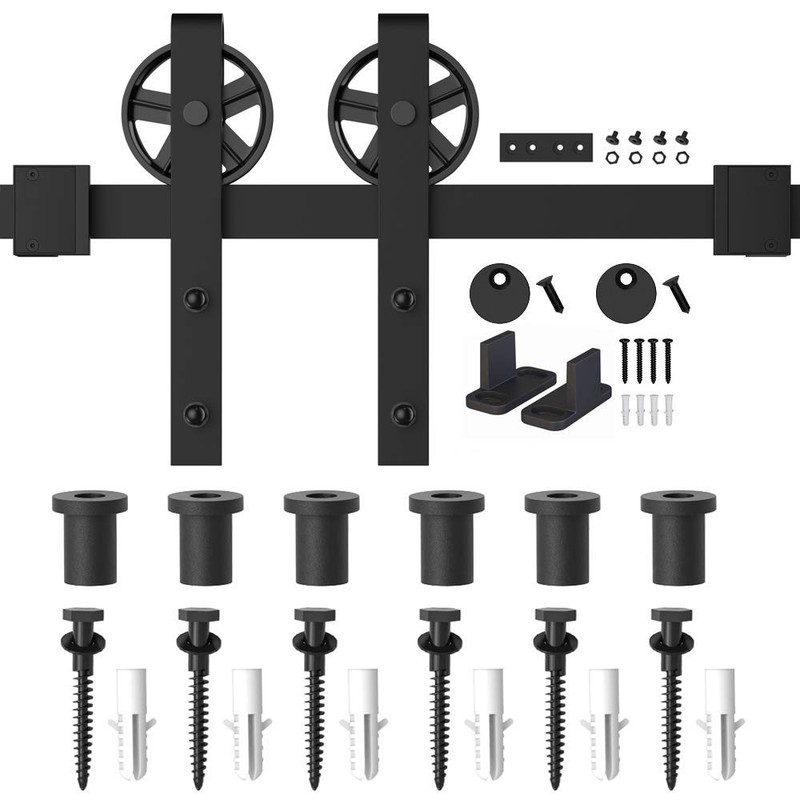 WINSOON 5-16FT Single Wood Sliding Barn Door Hardware Basic Black