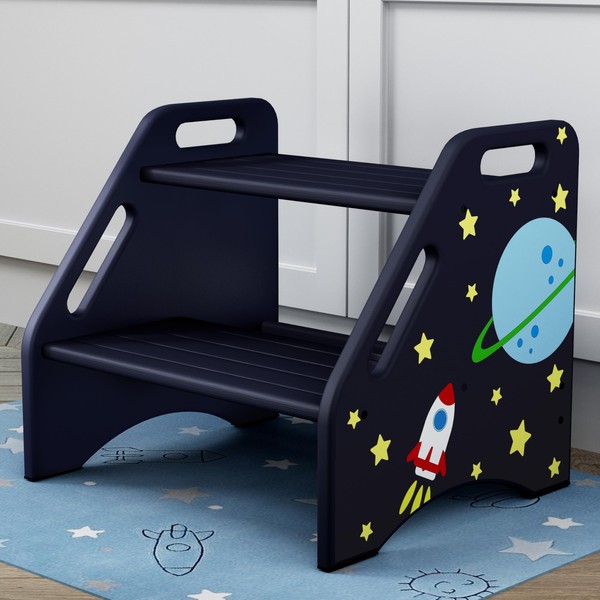 AMBIRD Toddler Step Stool, Space Wooden Two Step Stool for