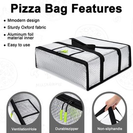 iceMi Pizza Bags for Delivery 20" X 20" X 6" - Moisture-Free, Professional Thermal Pizza Warmer, Heavy-Duty Pizza Delivery Bag, Suitable for Restaurants,Picnic Uber Eats & Door Dash（Silver）