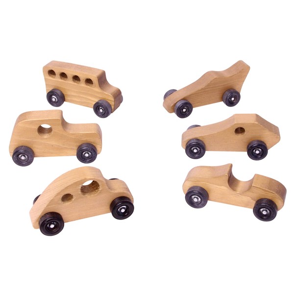 AmishToyBox.com Amish-Made Wooden Toy Cars, Set of 6, Harvest Stain