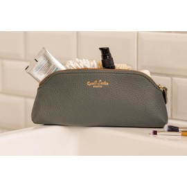 Gusti Edla Women's and Men's Leather Cosmetic Bag, Toiletry Bag, Wash Bag, Make-Up Bag, Grey Leather, gray