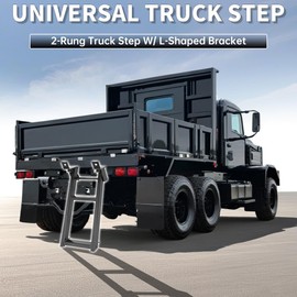 KUAFU Truck Step 2-Rung Retractable Tailgate Ladder Black Powder Coated Heavy Duty Steel Truck Bed Ladder W/L-Shaped Bracket 27 Inch