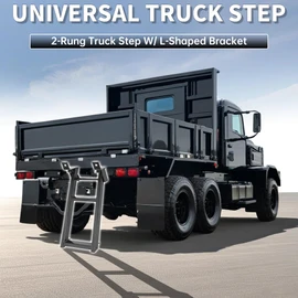 KUAFU Truck Step 2-Rung Retractable Tailgate Ladder Black Powder Coated Heavy Duty Steel Truck Bed Ladder W/L-Shaped Bracket 27 Inch
