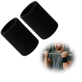 Supecesorio Sweat Bands for Wristbands, 2 Pack 6Inch 15x8cm Extended Sweatbands Cotton Black, Moisture-absorbing Wrist Bands Sports Running Tennis Basketball Fitness Cycling Football Outdoor Men Women