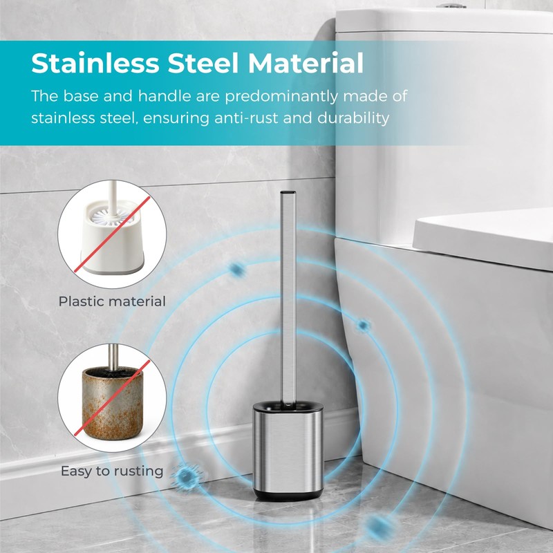 Sineng Silicone Toilet Brush and Holder Set, Stainless Steel Toilet