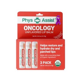 PhysAssist Oncology Bálsamo labial USDA Orgánico Sin Sabor Hidratante - Paquete de 3 | Cuidado hidratante de labios para labios secos, resecos y sensi