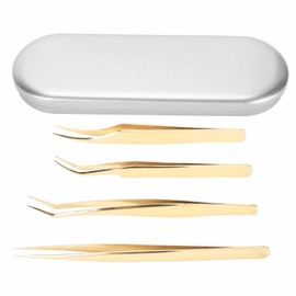 Eyelash Extension Tweezers Set Professional Stainless Steel Durable Lash Tweezers for Individuals Beauty Salon Gold Metal