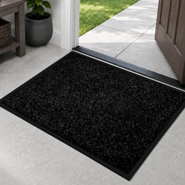 Super Absorbent Front Door Mat, 36" x 24", Non-Slip Washable Indoor Doormats, Low Profile Entryway Rug Outdoor, Dirt Resistant Welcome Mats for Front and Back Door Entrance, Pure Black