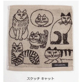 Marushin 6805001900 Mini Towel, Lisa Larson, Hand Towel, 100% Cotton, Handkerchief, Characters, Water Absorbent, Present, Gift, Birthday, Sketchcat