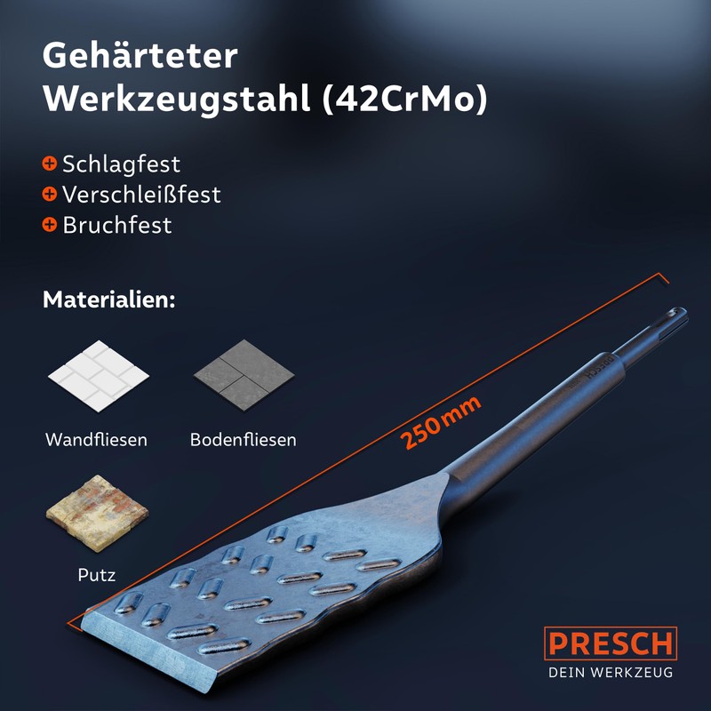Presch SDS Plus Tile Chisel - Extra Long (250 mm)