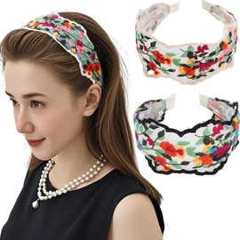 Nearawing 2~3-Pack Boho Floral Embroidered Headbands for Women 2025 - Summer Fashion Accessories (pink&black, 2~3-Pack)