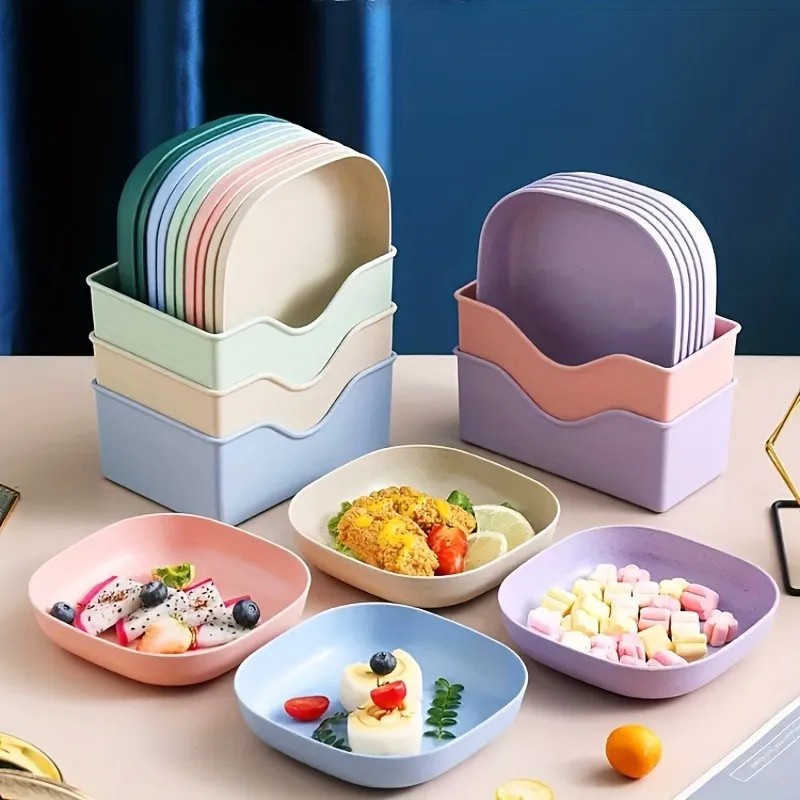 10 Platos Cuadrados Con 1 Soporte, Juego De Bandejas De