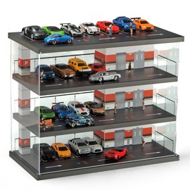 kivcmds Display Case for Hot Wheels & Matchbox Cars,1/64 Scale Diecast Car Diorama Garage Parking Dustproof Storage Shelf with Lights
