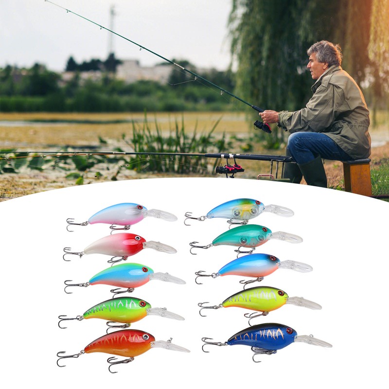 10Pcs Artificial Crankbait 3D Fishing Bait Fishing Accesories for Bass