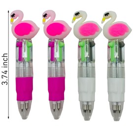 Finpletai 12Pcs Cute Flamingo Multicolor Pen in One 4-in-1 for Kids Bulk Fun Pens Mini Pens Assorted Ink Kawaii Ballpoint Pens for Kids Birthday Gift Student Present School Supplies Party favors