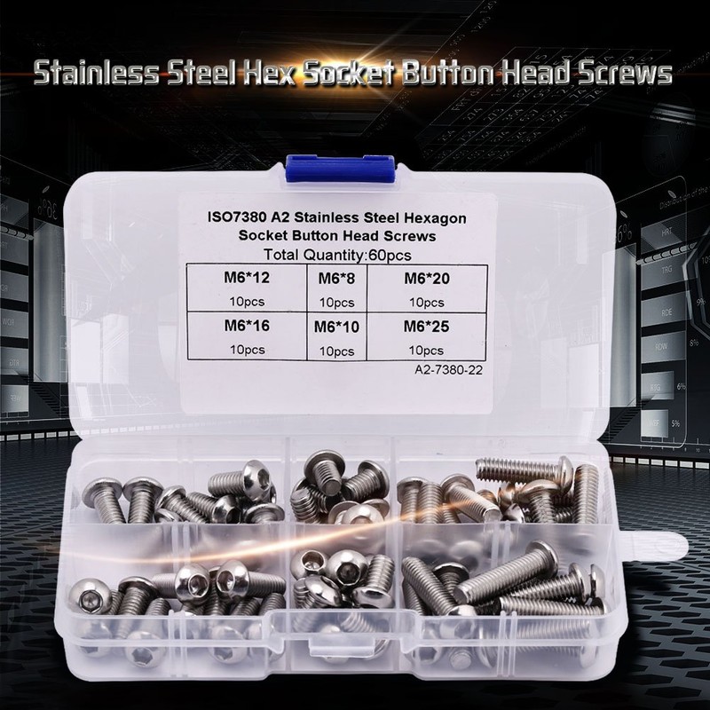 Fafeicy 60 pieces M6 round head screws, stainless steel hexagon