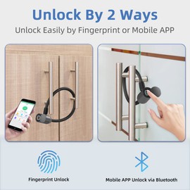 Electronic Cable Lock, eLinkSmart Bicycle Lock Fingerprint with Fingerprint / Phone App, 40 cm Length Waterproof, Cabinet Locks for Freezer, Scooter, French Door, Fridge